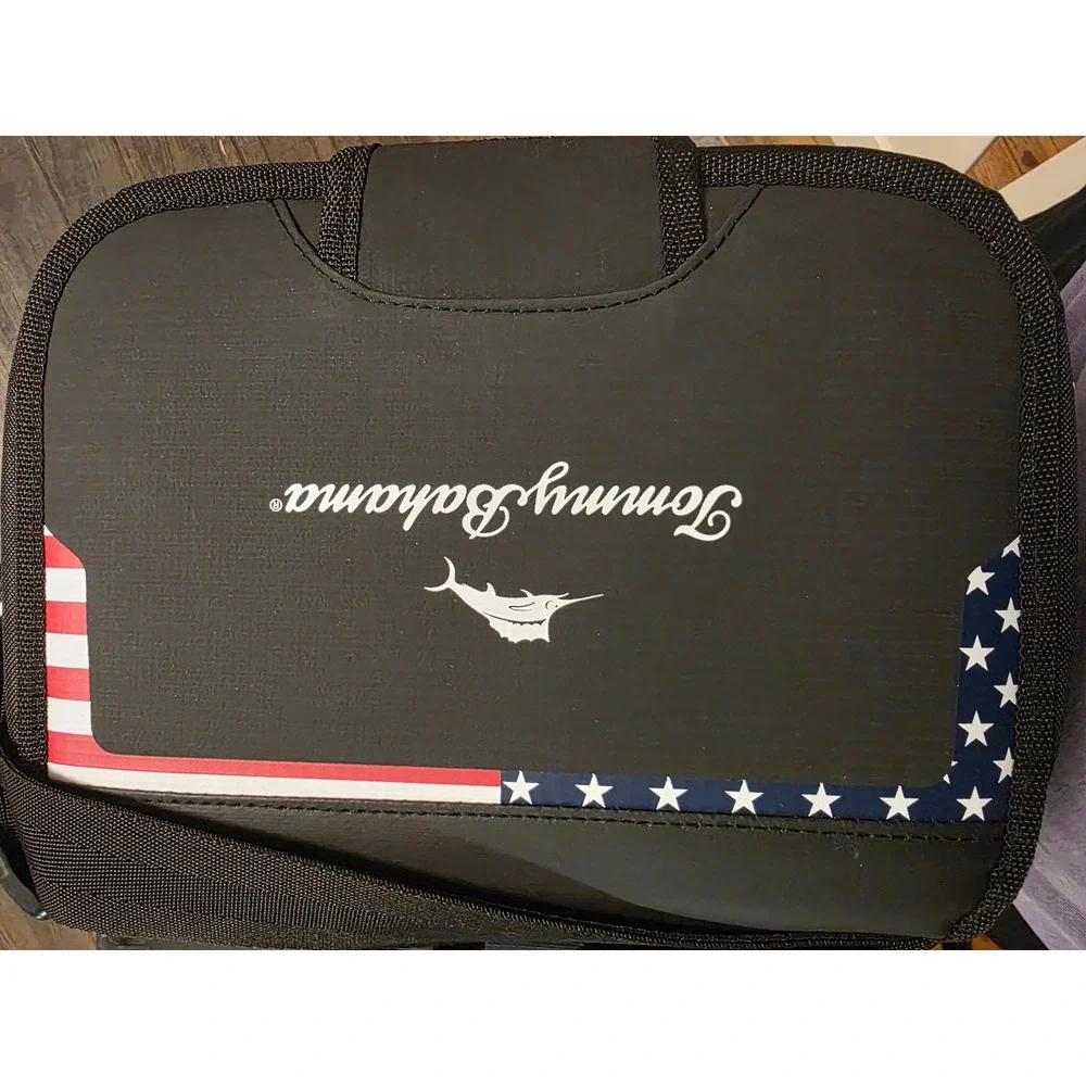 Tommy Bahama Zipperless Coldlok 9 Can Lunch Box Cooler American Flag Black NWT